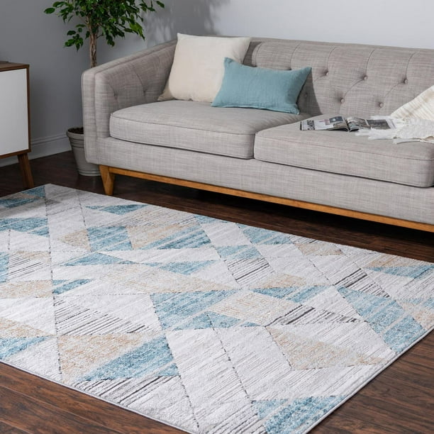 Rugs.com Oregon Collection Rug Open Floorplans Large Dining Rooms 8' x 11' Blue Low-Pile Rug Perfect for Living Rooms 